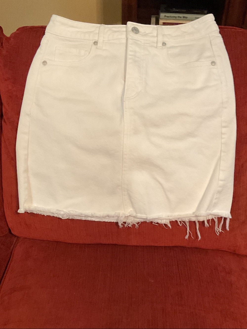 LOFT White Denim Mini Skirt with Raw Hem